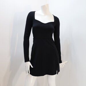 QINSEN Women's Sweettheart Neckline Long Sleeve Dress Side Slit Stretch Flare